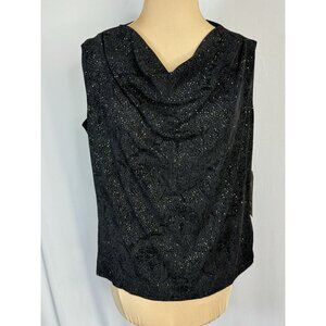 New French Laundry Sleeveless Drape Neck Black Gold Sparkle Top Shirt L Large